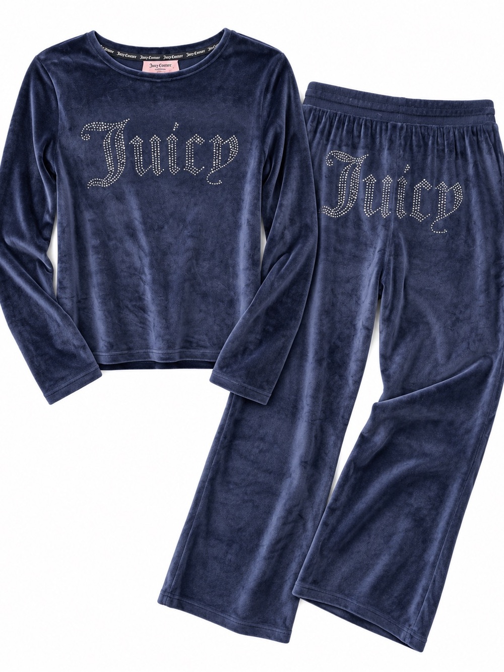 Juicy Couture Velour Rhinestone Sleepwear Set Navy Size M Y2K